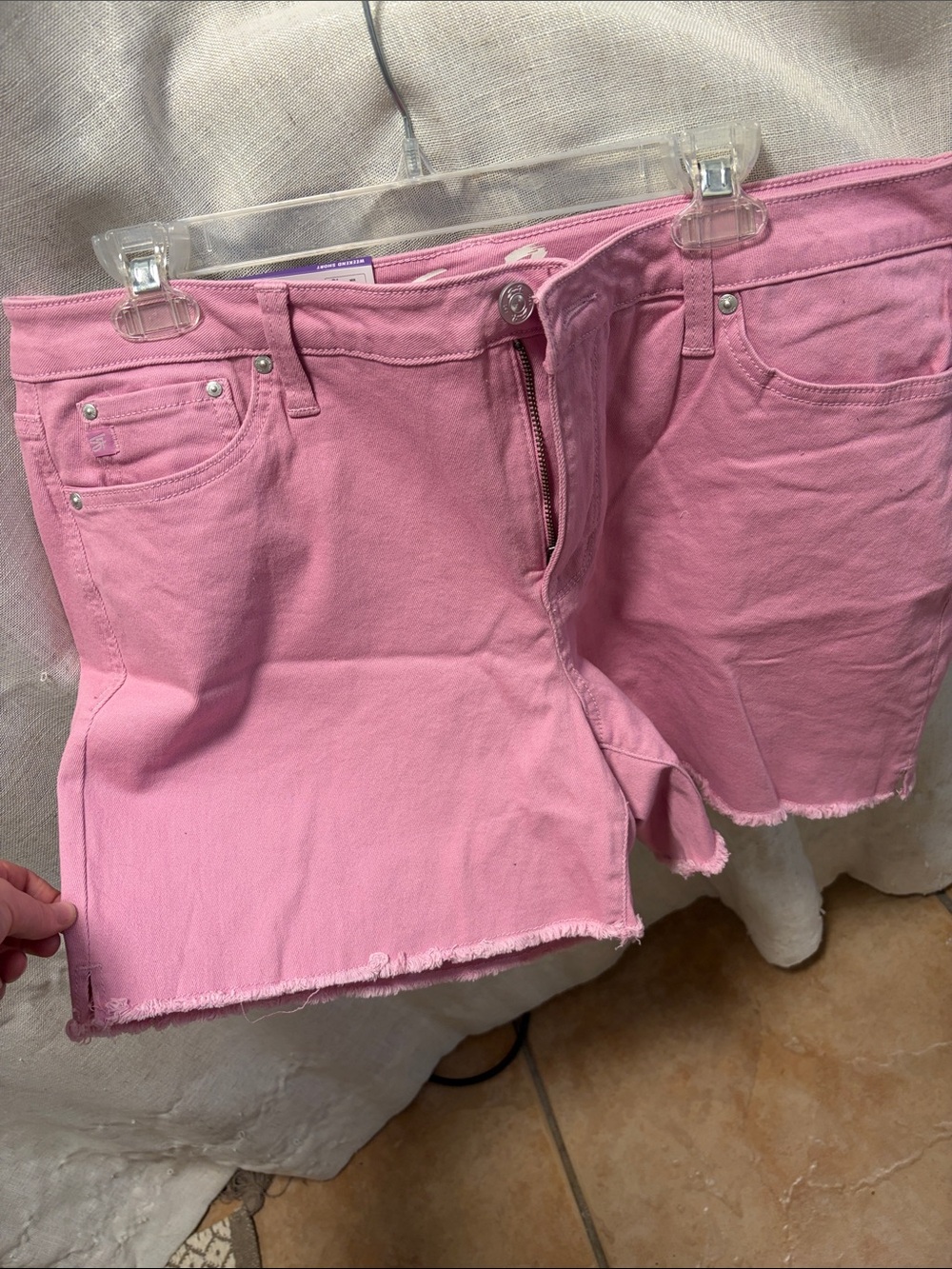 Seven7 Pink Denim Cutoff Shorts with Frayed Hem